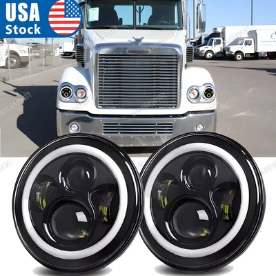 2Pc 7 inch Round LED Headlights HI-Lo Beam For Freightliner Coronado 2001-2016 - Image 1 of 4