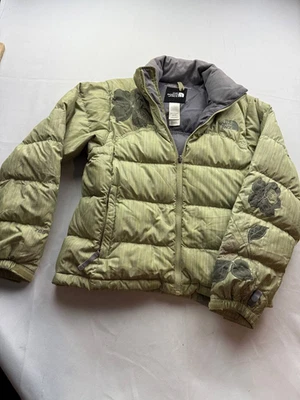The North Face Womens 1996 Retro Nuptse 700 Down Jacket XS Green Floral Full Zip - Image 1 of 4