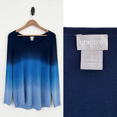 Chico's Women Large Size 2 Blue Ombre Long Sleeve Rayon Pullover Sweater Top NEW - Image 1 of 4