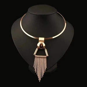 Gold Quaste Anhänger Halsband Statement Halskette Mode Damen Schmuck - Bild 1 von 7