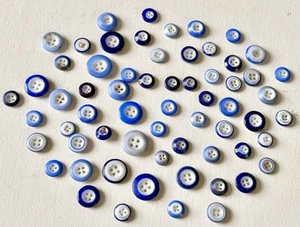 Lot of 63 Antique China Blue and White Inkwell & Ringer Buttons-4 Hole - Picture 1 of 6