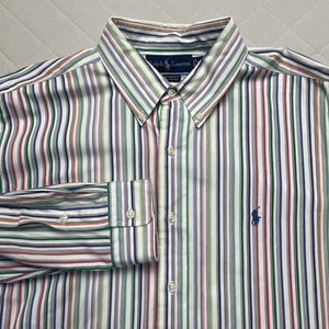 Vintage Ralph Lauren Hemd Herren XL Custom Fit Knopfleiste gestreift Frühling Preppy - Bild 1 von 11