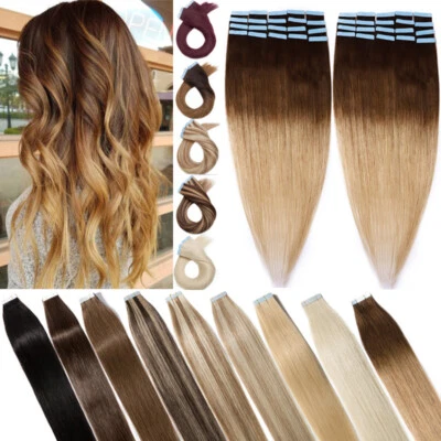 Russian Tape In Real Human Hair Extensions Full Head Skin Wefts Ombre 150g Thick - Image 1 of 4