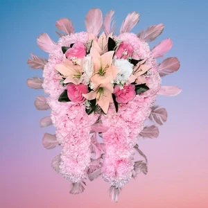 ANGEL WINGS & FEATHERS SILK ARTIFICIAL FUNERAL MEMORIAL TRIBUTE FLOWER WREATH - Picture 1 of 10