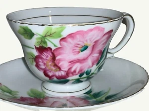 Merit China Cup and Saucer Set w/ Large Pink Flower Hand Painted Japan - Picture 1 of 8