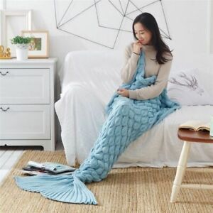 Soft Knitted Mermaid Tail Blanket Crochet Handmade Sleeping Bag Christmas Gift