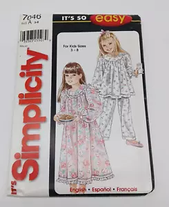 Simplicity Pattern 7046 Its So Easy Girls Nightgown Pajamas Size 3-8 Uncut FF - Picture 1 of 6