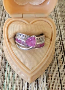 Women's pink tourmaline Diamond 10k white gold ring size 5 - Picture 1 of 6