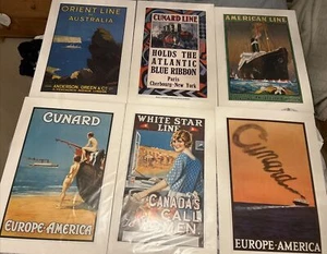 Sammlung von Vintage-Stil Kreuzfahrtschiff Poster Drucke X6 Cunard/weiße Sternlinie - Bild 1 von 8