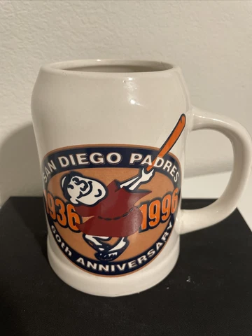 San Diego Padres 60th Anniversary Beer/Coffee Mug Baseball 1936-1996 EUC Cover