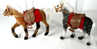 Gray Brown Flocked Soft Horses Saddle Reigns Red Blanket 4” Tall Figures Animals