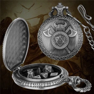 7pcs/Set Dice Metal Polyhedral Dice Set with Gift Metal Pocket Watch Box for DND - Picture 1 of 12