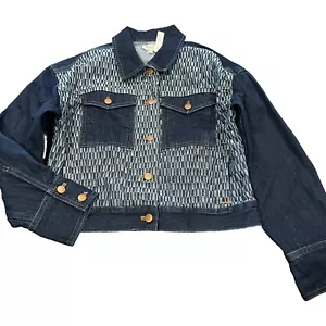 NWT Madewell Women's Sz M Striped Denim Cropped Jacket in Genova Wash NN839 - Picture 1 of 11