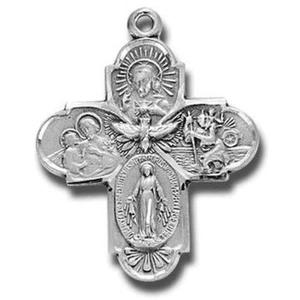 Sterling Silver Four-way Medal Miraculous Scapular Saint Christopher /Joseph - Picture 1 of 3