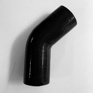 Reinforced Silicone 45-degree Elbow Hose 3.50" ID, 6" Legs, 4-Ply, Glossy Black - Picture 1 of 2