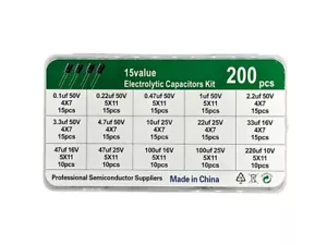 200 pz Kit condensatore elettrolitico 15 valori da 0,1uF a 220uF 10V/16V/25V/50V - Foto 1 di 3