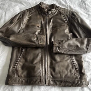 Mens Infinity London Leather Biker Style Jacket Chestnut Brown Medium - Picture 1 of 24