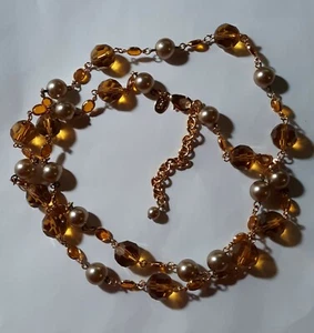 Joan Rivers QVC Brown Amber Czech Glass Beaded Necklace 34" - 3" New No box ✞ - Picture 1 of 8