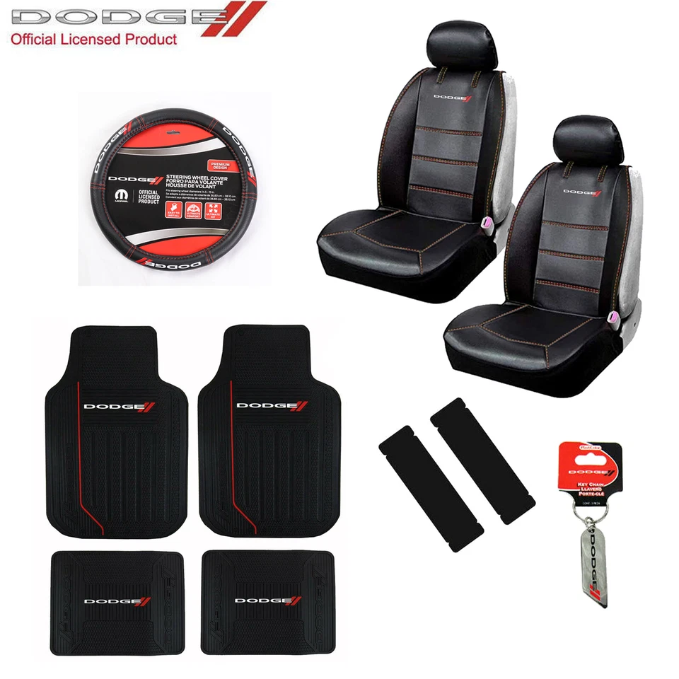 New 10 pc Dodge Elite Logo Car Truck Seat Covers Floor Mats Steering Wheel Cover - Изображение 1 из 4