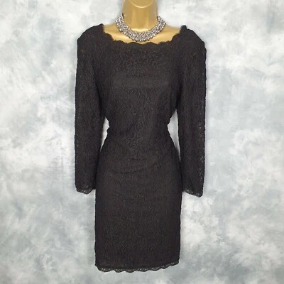 Impresionante Vestido Vaina ADRIANNA PAPELL Negro Floral Encaje Ocasión Noche Talla 10 Foto 1 de 4