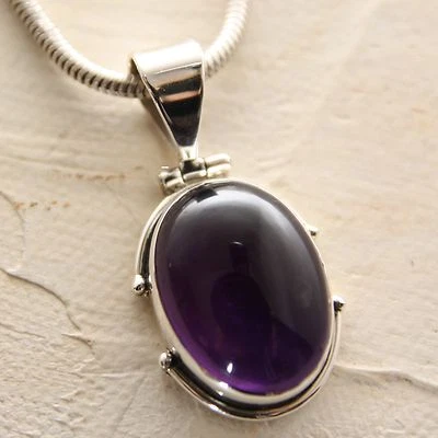 Rimorchio Ametista Argento 925 Lilla Ciondolo Cabochon Pietra Preziosa Ovale - Immagine 1 di 3