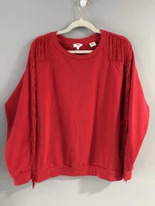 Levis Red Fringe Crewneck Sweatshirt Top Brilliant Red Country Western SZ Large - Picture 1 of 17