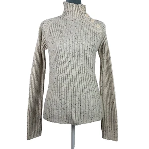 Vintage Y2K Tommy Jean Girls XL Womens Small Mock Neck Ribbed Knit Beige Sweater - Picture 1 of 6