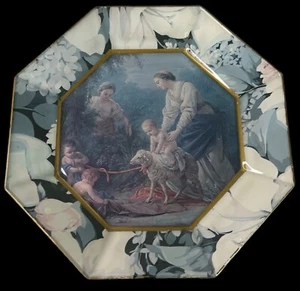 DURWIN RICE Künstler signiert Glas Decoupage Heilige Familie Achteck 7,25" Teller 1993 - Bild 1 von 6