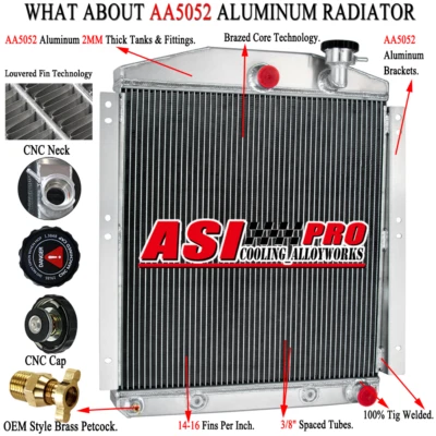 4 Core Radiator Fit 1948-1954 Chevy GMC Truck 3100 3600 3700 3.7L 3.8L 4.1L 4.3L - Image 1 of 4