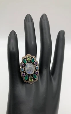 Anillo De Colección Nicky Butler NB Plata Esterlina Multi Gema Piedra Lunar Iridiscente Talla 10 Foto 1 de 4