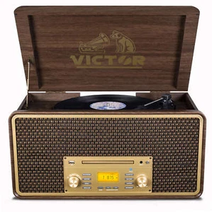 Centro de música de madera 8 en 1 Victor Monument con tocadiscos de 3 velocidades y doble Bluetooth - Imagen 1 de 24