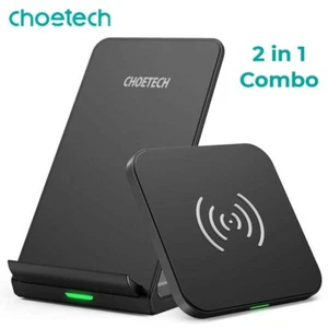 Choetech 10W Fast Wireless Charger Qi Certified Wireless Stand Dock 2 Pack Set - Picture 1 of 9