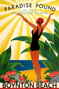 Póster de viaje atlántico Boynton Beach Florida Palm Beach condado estampado Art Deco 314 - Imagen 1 de 2