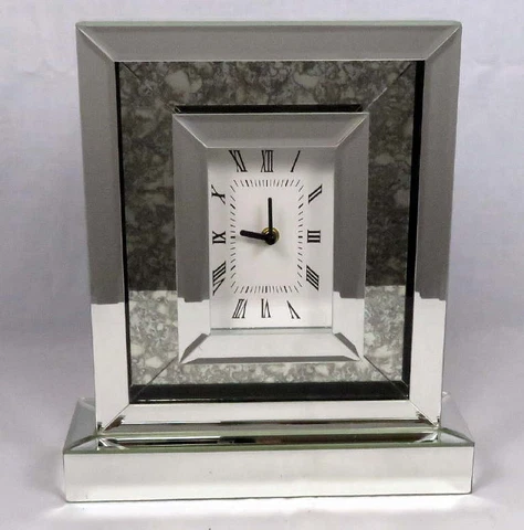 Art Deco Style Mirrored Mirror Rectangle Shelf Mantle Desk Clock WORKS Cover