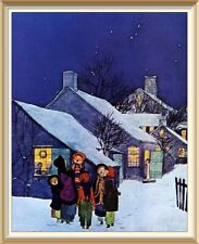 Old Vintage Folk Art WRIGHT BARNEY Print CHRISTMAS CAROLERS Holidays