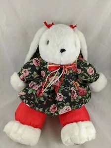 White Rabbit Plush Bunny Flower Dress Nylon Red Pants 16 Inch Mty Int Stuffed - Picture 1 of 8