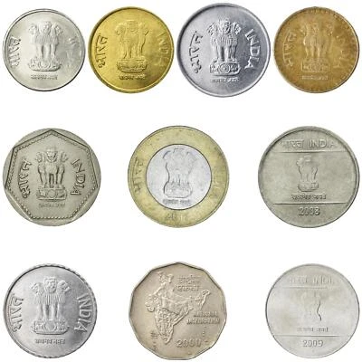 10 India Coins | Indian Currency Collection | 1 2 5 10 Rupees | 1983 - 2019 - Image 1 of 2