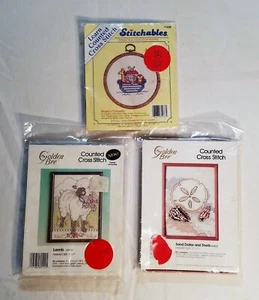 Lot 3 gezählte Kreuzstich-Sets mit Rahmen Lamm Sand Dollar Muscheln & Arche Noah - Bild 1 von 12