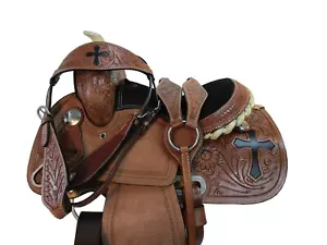 10 12 13 JUGEND COWBOY KREUZ TOOLED KINDER WESTERN SATTEL VERGNÜGUNGSFASSRENNEN - Bild 1 von 11