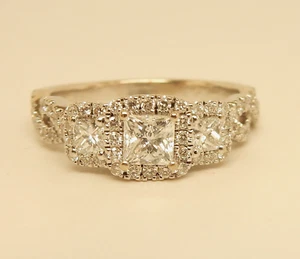 NEIL LANE 3-Stone Engagement Ring 1-1/8 ctw Princess & Round Diamonds 14K W Gold - Picture 1 of 14