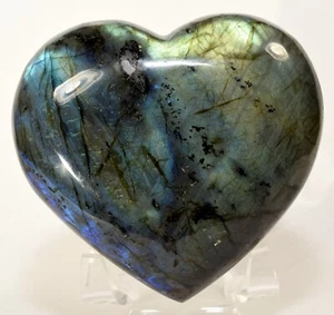 3.4" Sparkling Labradorite Heart Polished Natural Gemstone Mineral - Madagascar - Picture 1 of 4