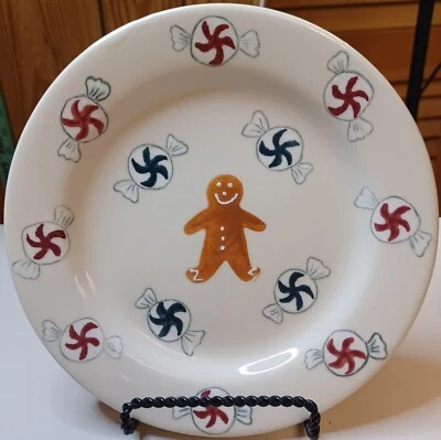 PRATO DE SOBREMESA DE SALADA DE CERÂMICA HARTSTONE GRÉS Ginberbread Boy & Candy RARO - Imagem 1 de 3