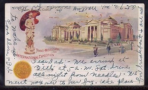 Tarjeta postal oficial de la Exposición Trans-Mississippi 1898 - edificio de bellas artes - usado - Imagen 1 de 2