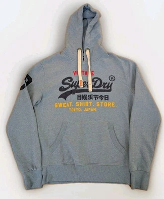 Superdry 复古 Toyko 日本原装商品男式高级连帽衫蓝色 L 码 — 第 1/4 张图片