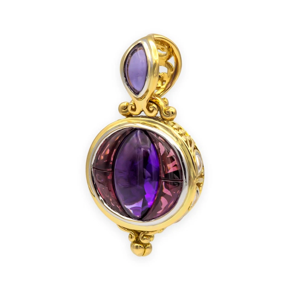 Colgante Batu Sari Vintage John Hardy Oro Amarillo y Blanco 18K Piedras Preciosas Amatista Foto 1 de 4