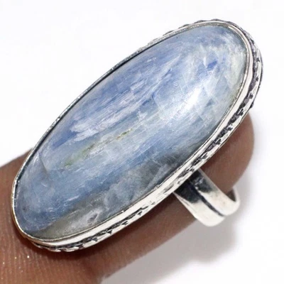Anillo de cianita azul enchapado en plata 925 hecho a mano piedras preciosas joyería tamaño EE. UU. 7 JW Foto 1 de 3