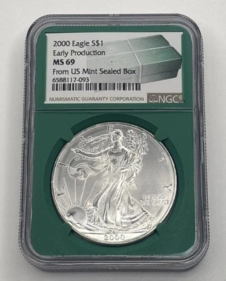 2000 $1 NGC Silver Eagle MS69 Early Production From US Sealed Box Green Core - Image 1 of 2