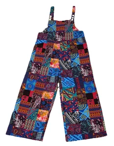 Boho Patchwork Print Overall Jumper Cotton Hippie Festival Wide Leg Size XL - Picture 1 of 15