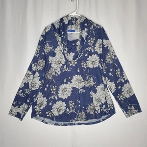 Apt 9 Sweater Womens XXL Blue Bold Floral Outline Knit Cowl Neck Long Sleeve - Picture 1 of 8