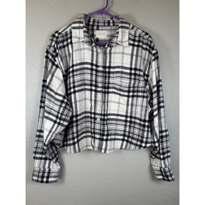 American Eagle Damen schwarz weiß kariert Cropped Flanell Hemd Top Größe Large - Bild 1 von 9
